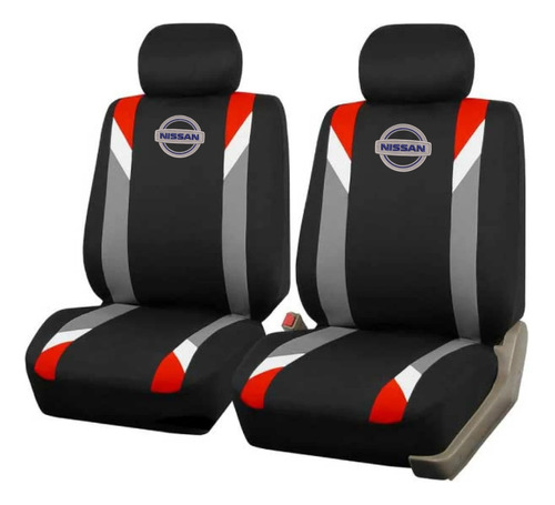 Cubreasiento Funda Tela Negro Rojo Nissan Logo Bordado Promo