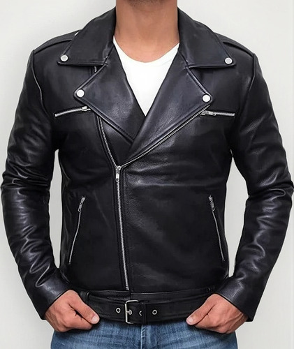 Chaqueta De Cuero De Solapa De Locomotora Punk Para Hombres