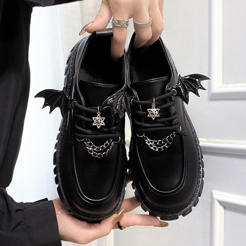 Zapatos Cadena Metal Lolita Para Mujer Calzado Gótico Charol