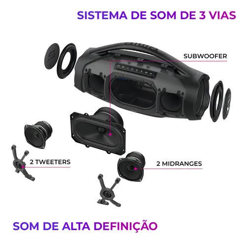 Caixa De Som Boombox Aiwa Aws-bbs-01b 200w Ip66 30hs De Bateria