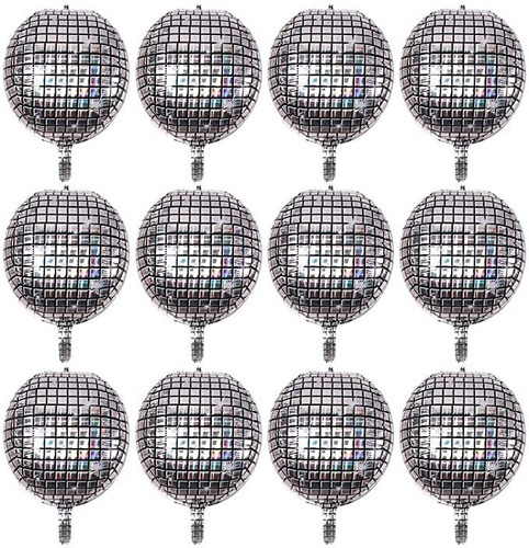 12pcs 22 Inch Disco Laser Ball Balloon 4d Large Silver Infla