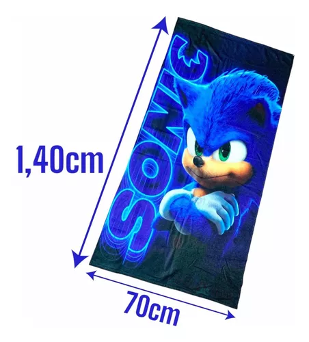 Toalha de Banho Praia Infantil Video Game Jogo Sonic Azul 3D