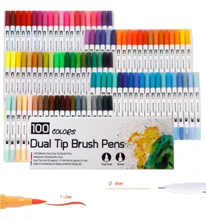 100 Colores Marcadores Plumones De Pincel Dual Brush Blanco