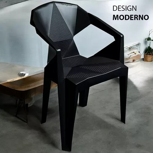 Kit Mesa Monoboco Com 4 Cadeiras Poltrona Diamond 182kg Cor Preto