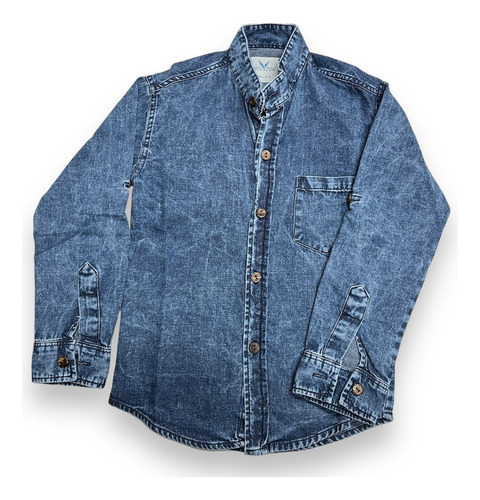 Camisa Denim Jean Manga Larga Cuello Mao Niño