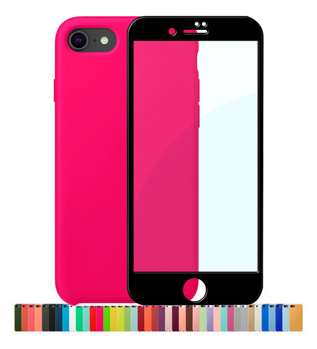 Capa Capinha Silicone Compatível iPhone 7 8 Se + Película 3d Cor Rosa Pink Nome Do Desenho Película Preta