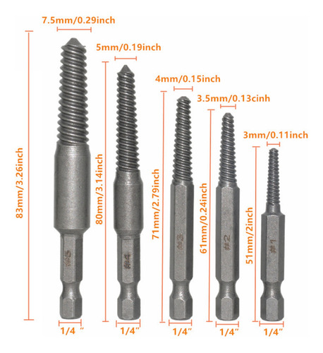 Juego De Extractores De Tornillos, 10 Unidades, Vástago Hexa