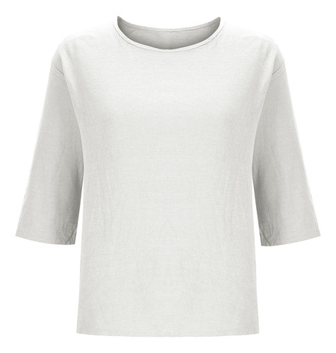 Top De Lino Liso De Lino Liso Para Mujer, Manga Corta, Talla