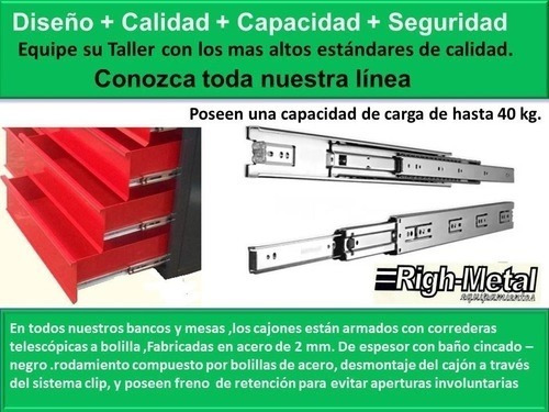 Banco De Trabajo Righmetal 1,40 - 4 Cajones +tablero Acc.