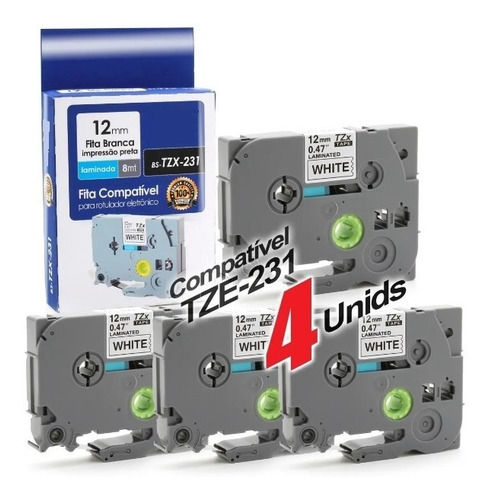Imagem 2 de 6 de 4 Fita Compatível Tze 231 Brother Pt-h105 Pt-h110 Pt-d210