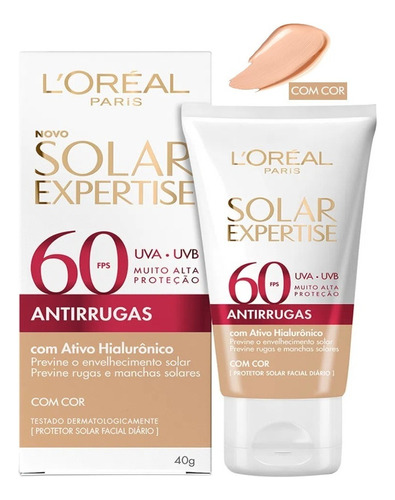 Protetor Solar Antirrugas Facial Fps 60 Loreal Com Cor 40g