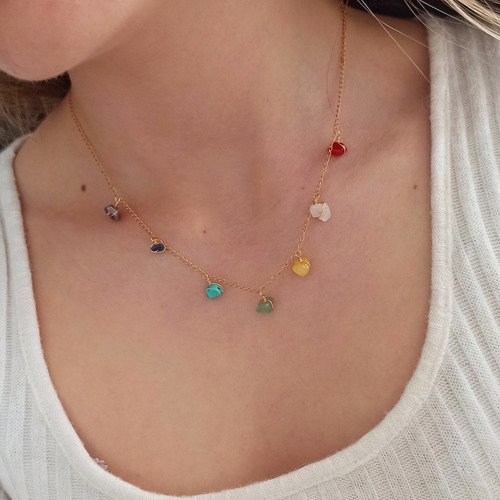 Imagen 2 de 5 de Collar En Acero 7 Chakras Cuarzos.