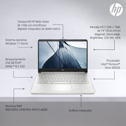 Laptop Hp 14-CF2540LA Intel Pentium Silver 14 128gb SSD 4gb RAM Dorado Office  Depot Mexico 