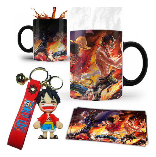 Combo Taza Mágica Llavero 3d Silicona Luffy One Piece Anime Negro Luffy One Piece