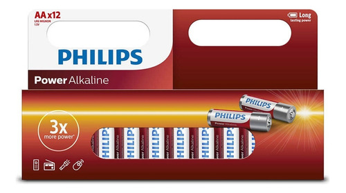 Pack 12 Pilas Alcalina Aa Philips Blister 12 Unidades