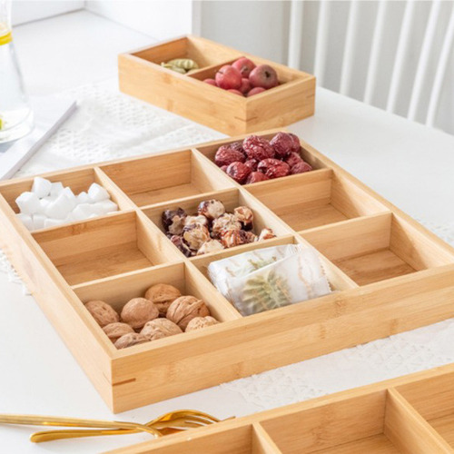 Caja De Madera De Bambú Para Frutos Secos, 9 Rejillas, Conte
