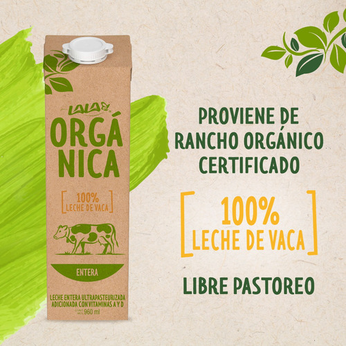 Pack De Leche Orgánica Entera 12 Pzas De 960ml C/u Lala