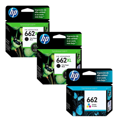 Kit De 2 Cartuchos Hp 662xl Negro Y 1 662 Tricolor