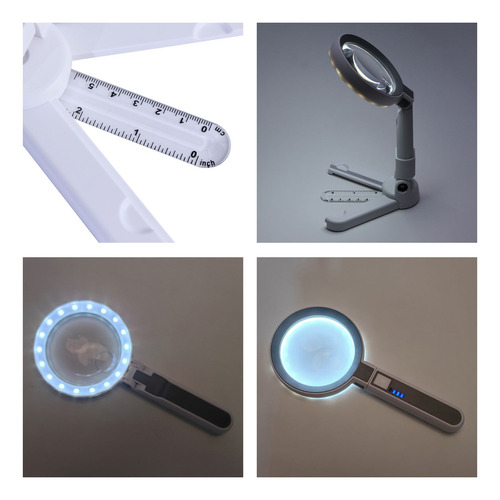 Lupa Led De 5 X 11 X 18, Recargable, 3 Brillos