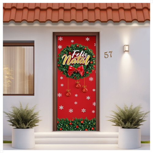 Capa De Porta Decoração Festa Tecido Com Elástico 0,85x2,10m Cor Decoração Porta Natal ANV-2881