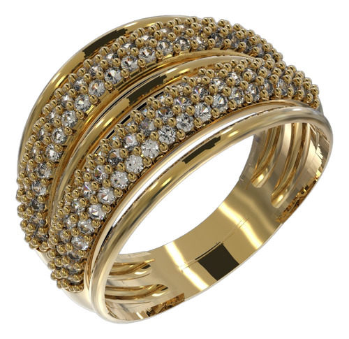 Anel Aparador Largo Cravejado Ouro 18k Maciço Ac48