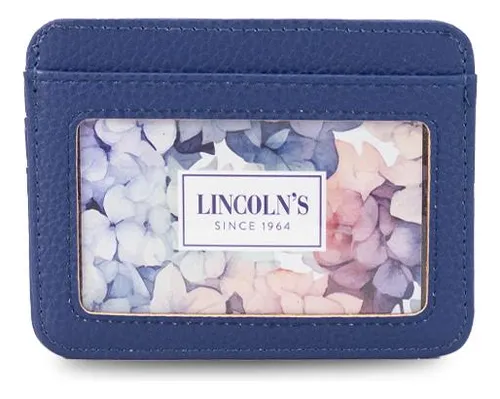 Tarjetero De Dama Con Visor Al Frente 3 Tarjetas Lincolns Color Azul Noche Diseño De La Tela Liso