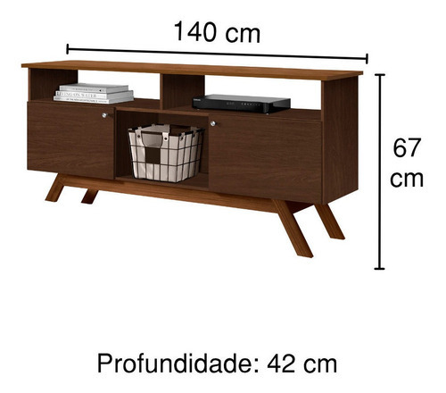 Rack Sala Até 60 Pol Altura 67 Cm 2 Portas Cor Marrom Freijó