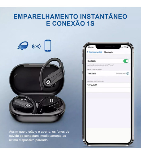 Fones de Ouvido Esportivos Intra Auriculares Bluetooth Sem Fio Gaoy Mertto Cor Preto