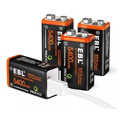 Pilas Baterias  9v Recargable Usb  600 Mah  Lithium   Pack 4