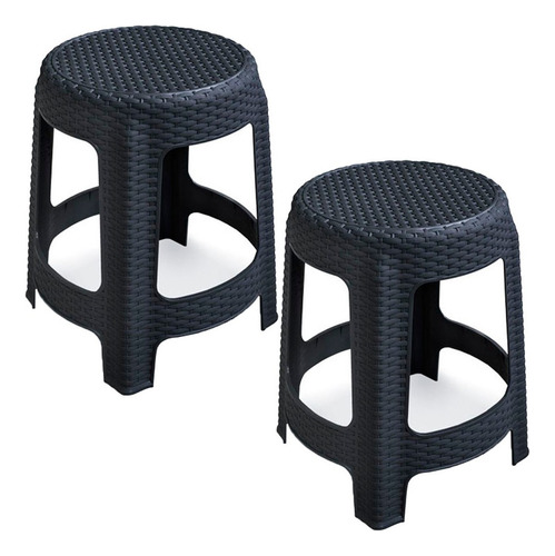 Kit 2 Banquetas Rattan Premium Preta 35x45cm 25618 Arqplast