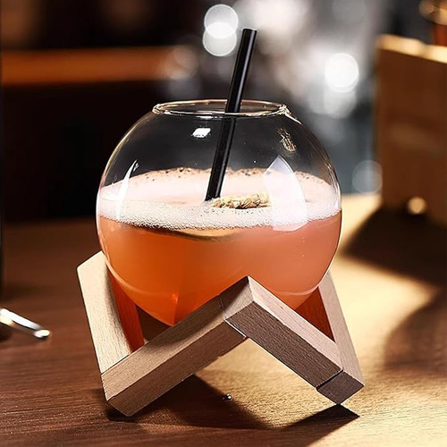 Copa De Vidrio Para Cocteles Con Soporte De Madera