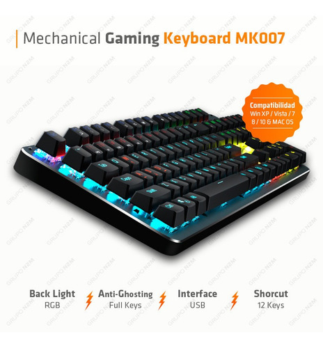 Imagen 2 de 10 de Teclado Gamer Retroiluminado Rgb Mecanico Meetion Mt-mk007
