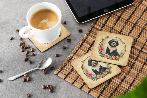 Posavasos De Espuma Con Flores Y Perros De Agua Portugueses