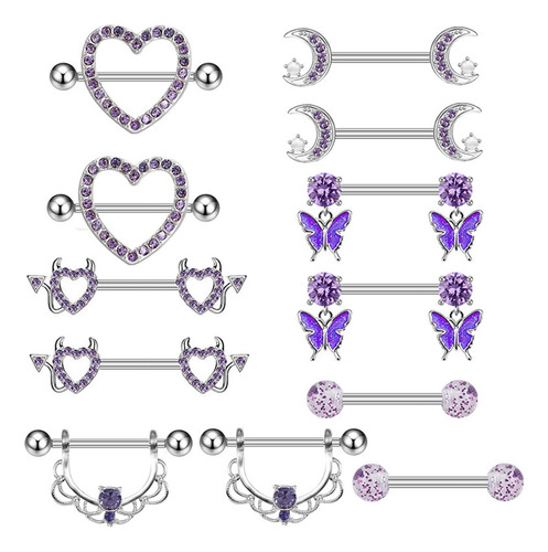 Set 6 Pares Piercings Pezón Acero 316l Pp1038 Tica Plateado