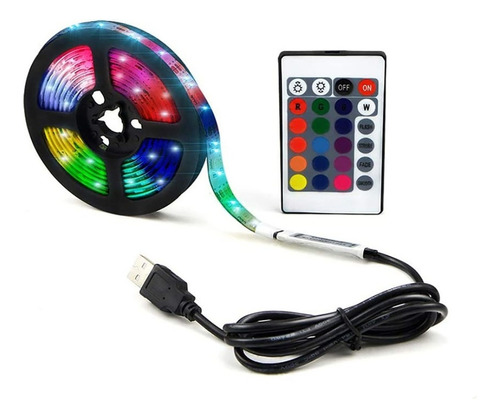 Fita Led 5050 Rgb Controle Remoto 2m 5v Usb Para Tv Pc Carro Cor da luz RGB 2M