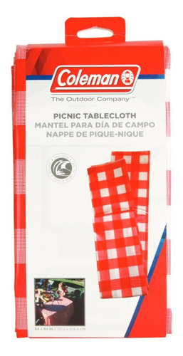 Mantel Picnic + 6 Pinzas Acero Campismo Jardin Mesa Coleman Color Rojo con Blanco Geométrico