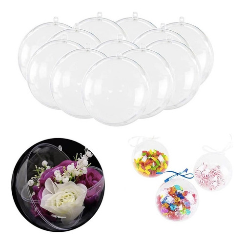 10 Esferas Transparentes Decorativas Navidad Plastico 10cm