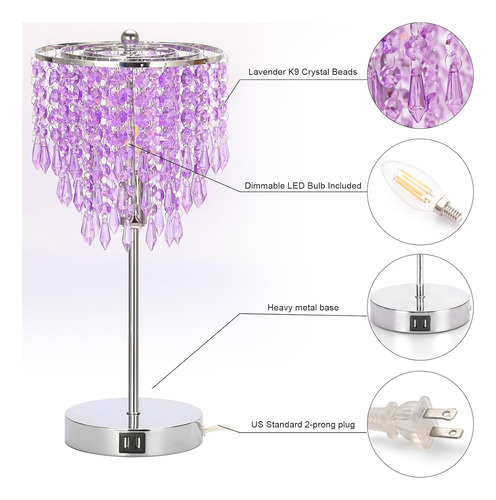 Lámpara De Cristal De La Cama Usb, Lámpara De Noche Táctil D