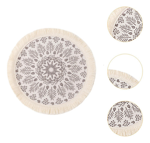 Mantel Individual Redondo Tejido Con Flecos Para Comedor, 33