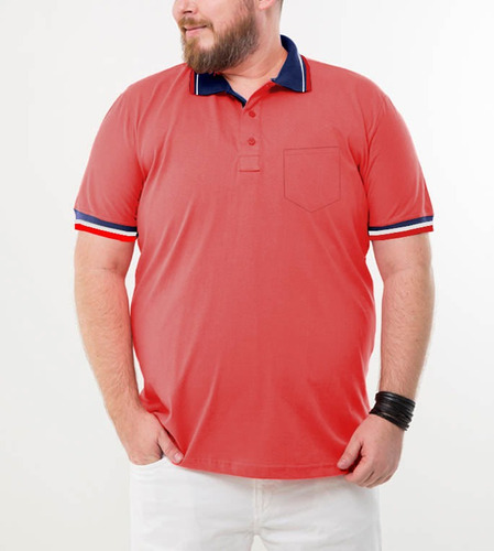 Imagem 5 de 6 de Camisa Polo Gola E Punho Contrastante Plus Size Ref 600