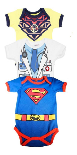 Imagen 3 de 10 de Pañalero Bebe Ropa America Futbol Doctor Superman Set 3 Pzas
