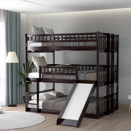 Habuhome Full-over-full-over-bunk Bed With Built-in Ladder .