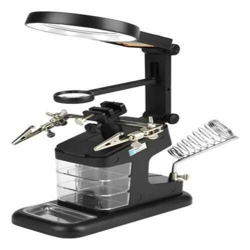 Soporte Para Soldador Con Lupa Y Led De 3 Cajones