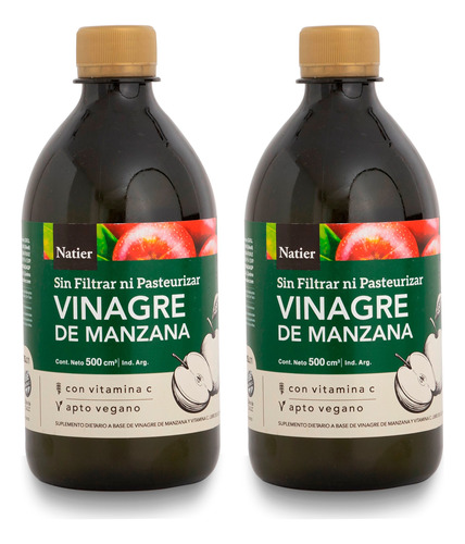 Natier Kit X2 Suplemento Vinagre De Manzana Vegano 500ml