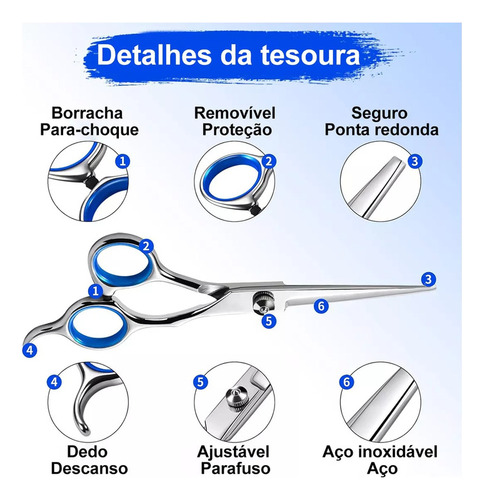 Kit Tesoura Reta E Curva Petshop Tosa Profissional 5pçs