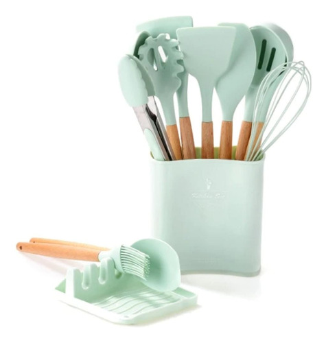 Kit Set X12 Utensilios Cocina Madera Y Silicona Excelente