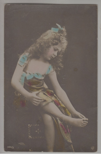 1905 Postal Infantil Niña Coloreada Cursada Sello Uruguay