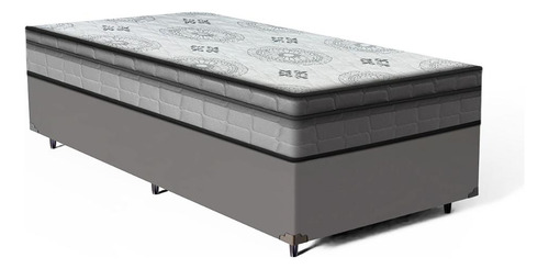 Box Solteiro King + Colchão Espuma D33 C/ Pillow In - Anjos Cor Preto