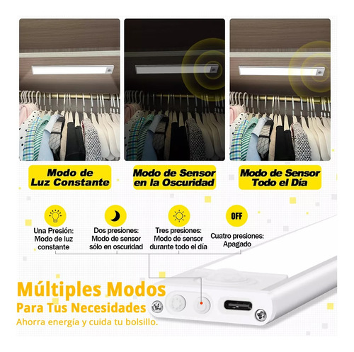 30cm Lámpara Premium 60 Led Barra Luz Sensor Movimiento Casa Negro