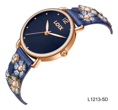 Reloj Dama Loix® L1213-5 Azul Con Oro Rosa, Tablero Azul